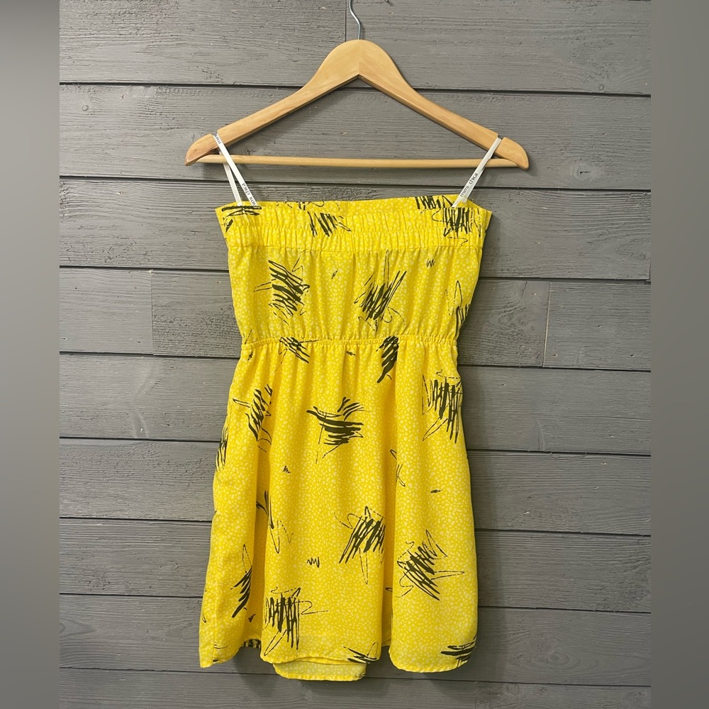 MiMi Chica Yellow & Grey Patterned Strapless Sun Dress S Spring Summern Beach - Picture 9 of 10